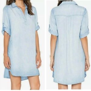 Cloth & Stone Anthropologie Lt Chambray Tencel Denim Shirt Dress Pockets Large
